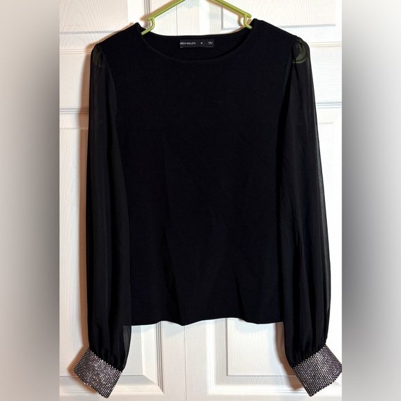 Karen Millen Sweaters - Karen Millen Sweater Black Embellished Chiffon Sleeves Rhinestones Black Medium